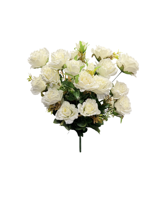 Rose Bush with Foliage - Ivory (36 heads, 68cm long)
