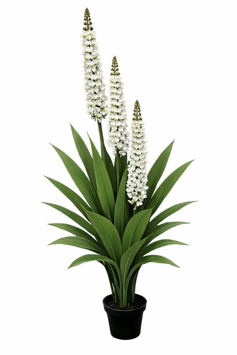 Artificial Real Touch Lupin Bush - White/Green (150cm long with 3 heads)