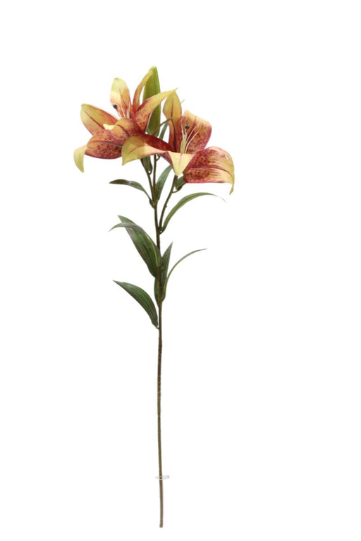 Artificial Lily Spray - Red/Orange(90cm long with 2 heads and a bud)