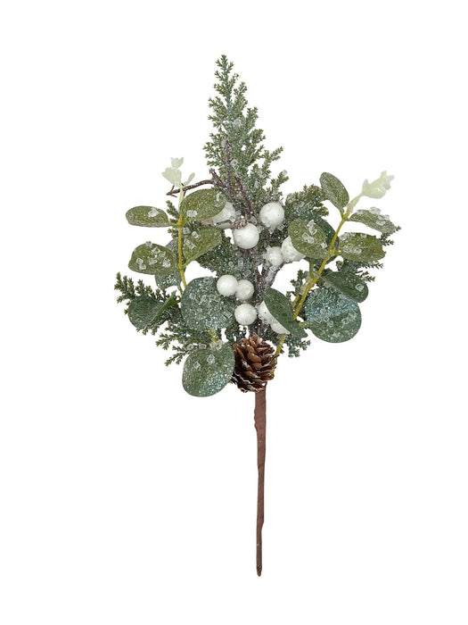 Snowy Berry Pick with Eucalyptus - Natural (30cm long)