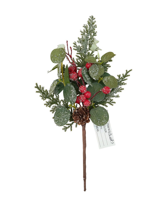 Glittered Eucalyptus and Berry Pick - Natural (30cm long)