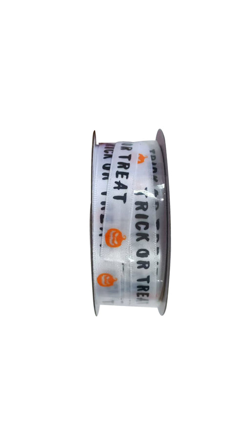 Trick or Treat Ribbon - White/Black (10mm x 10m)