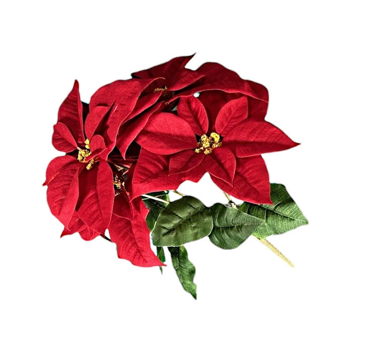 5 Headed Velvet Poinsettia Bush - Red (50cm long with 25cm diameter heads)