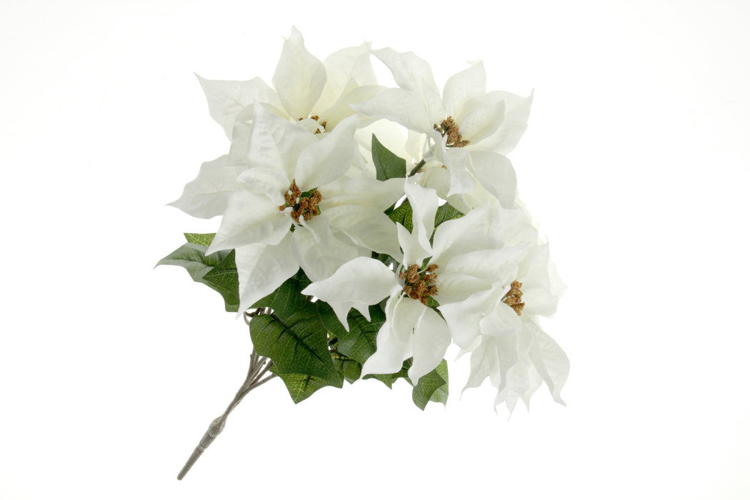 Deluxe Velvet Poinsettia Bush - Ivory (7 heads, 55cm long)