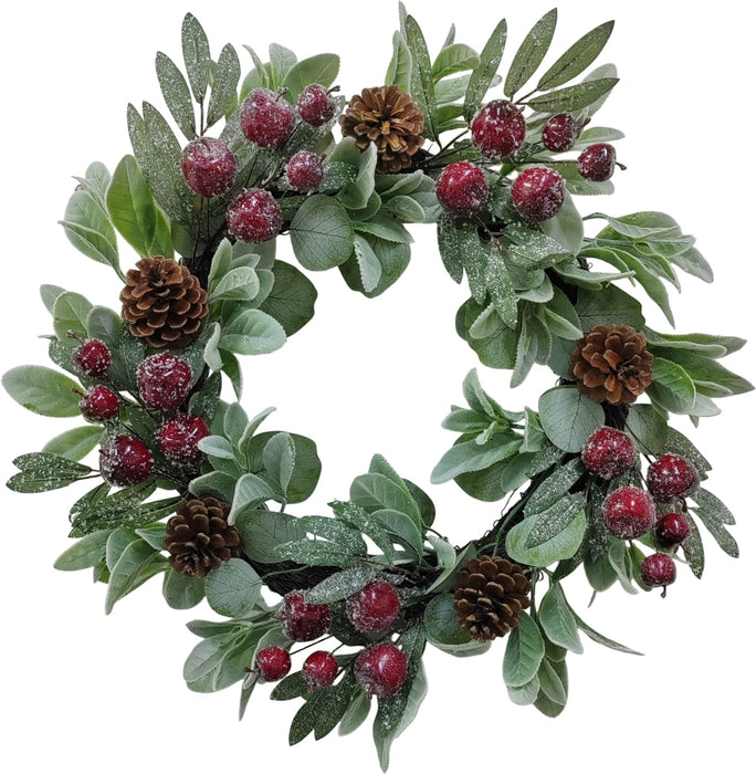 Winter Orchard Wreath with Lambs Ear and Eucalyptus - Natural (50cm diameter)