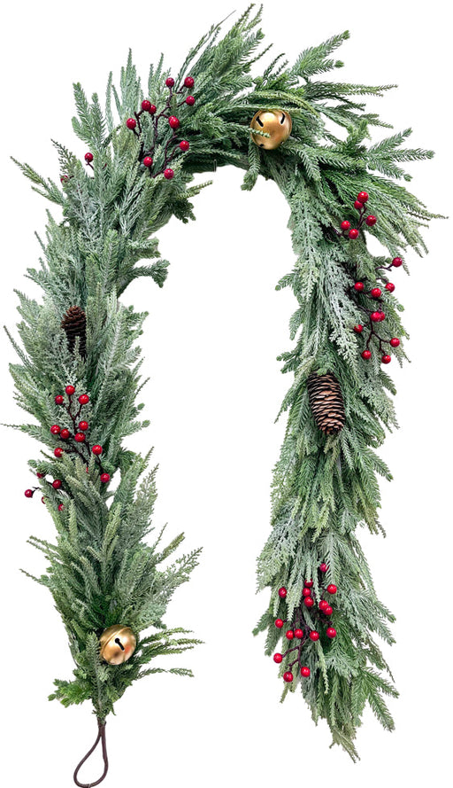 Winterberry Pine Garland with Bells - Natural (182cm long)