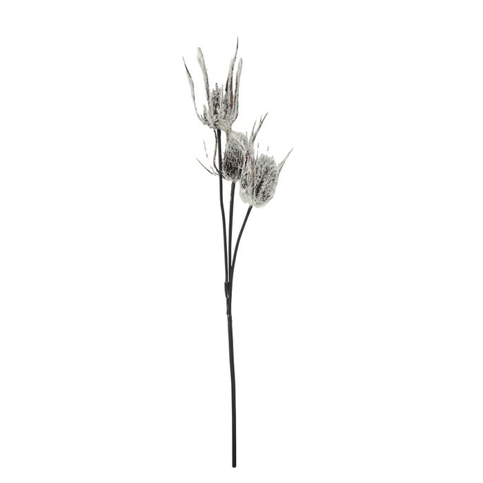 Artificial Frosted Teasel Spray - White/Brown (3 heads, 85cm long)