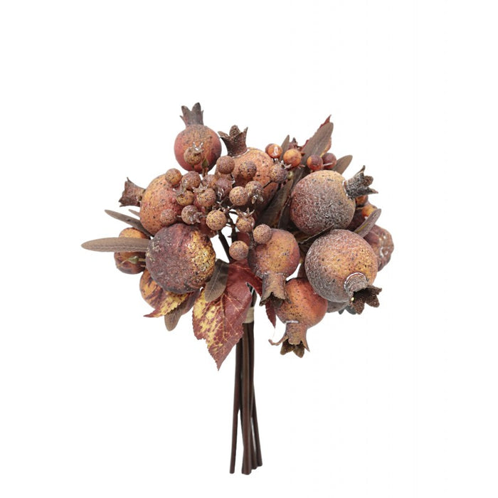 Artificial Pomegranate & Pumpkin Bundle - Orange/Brown (28cm long)