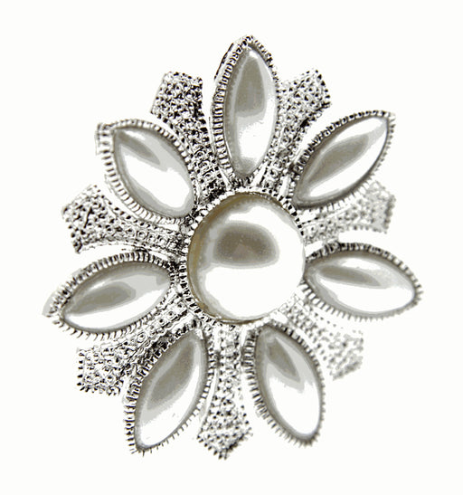 Pearl Sunrise Brooch Pin - Cream and Silver (3cm Diameter, 15cm Pin)