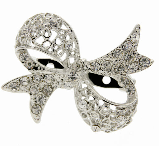 Bow Brooch Pin- Silver (4cm Diameter with a 15cm Pin)