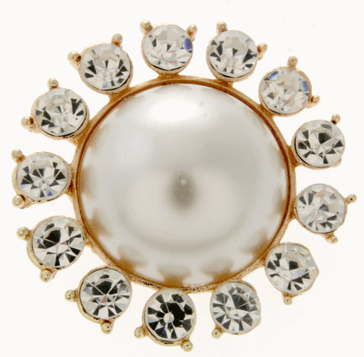 Beaming Pearl Brooch Pin - Cream and Gold (3cm Diameter, 15cm Pin)