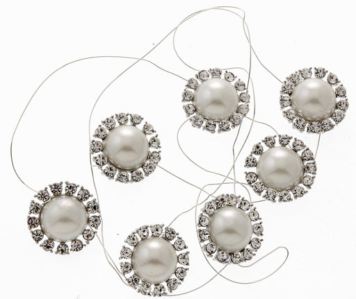 Beaming Pearl Jewel Garland - Cream and Silver (7 x 3cm Diameter Brooches on 1m roll)