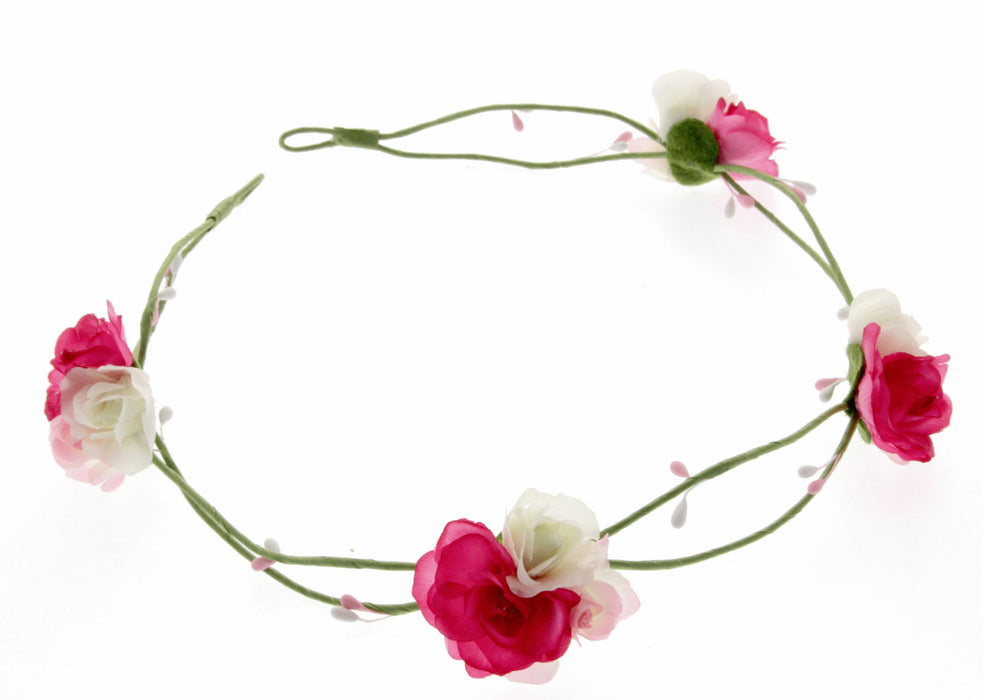 3 Rose Headband - White & Pink (17cm Diameter, adjustable)