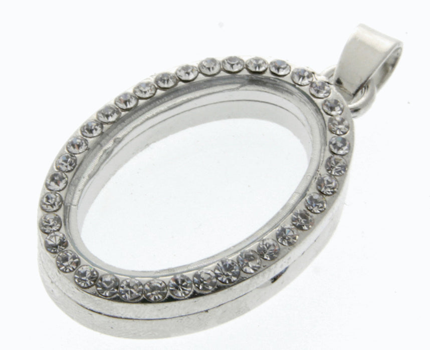 Rhinestone Oval Charm - Silver (2.5cm diameter)