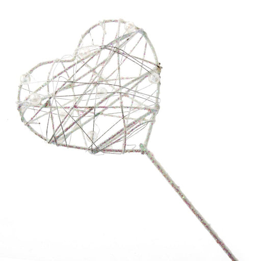 Glittered Heart Wand - White Iridescent (7cm Diameter on 30cm Handle)