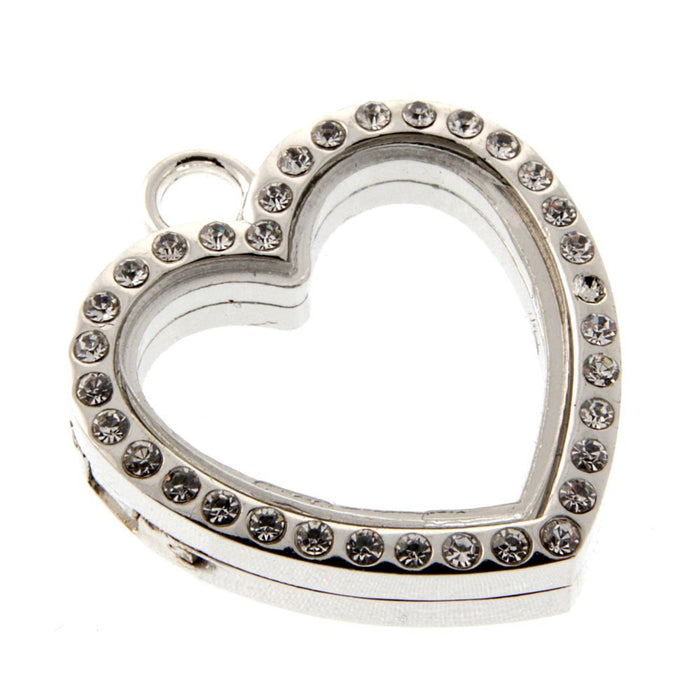 Rhinestone Heart Charm Large - Silver (3cm Diameter)