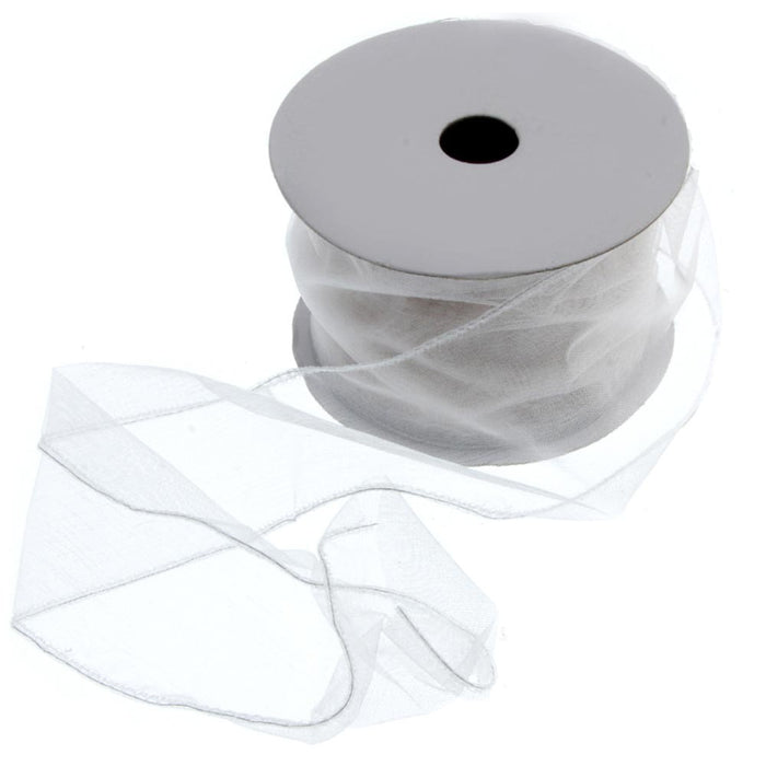 40mm Wired Edge Organza Ribbon - White (40mm x 20m)