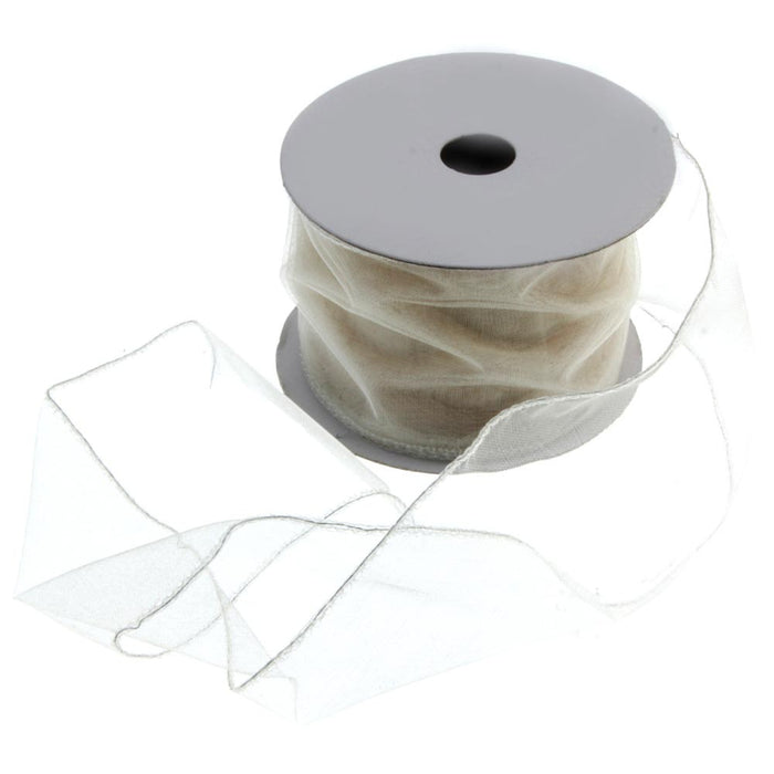 60mm Wired Edge Organza Ribbon - Cream (60mm x 20m)