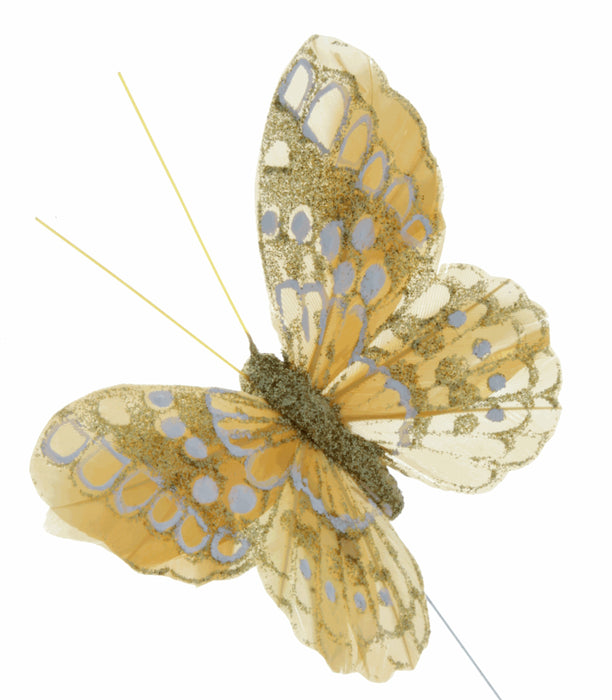 7cm Glitter Butterflies - Gold (12pcs per pk, on a 20cm wire)