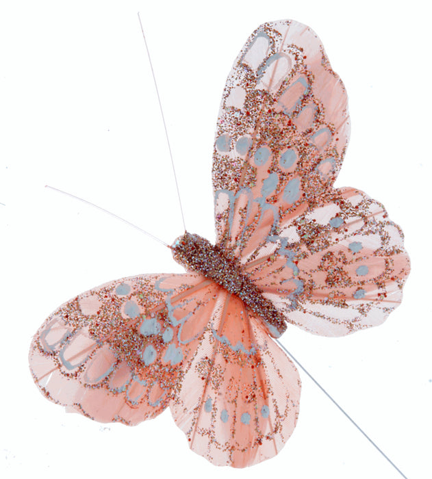 7cm Glitter Butterflies - Rose Gold (12pcs per pk, on a 20cm wire)