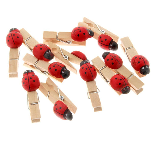 5cm Wooden Pegs with Ladybirds - Natural & Red (5cm Long, 25pcs per pk)