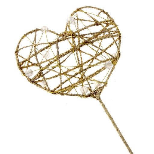 Glittered Heart Wand - Gold (7cm diameter on 30cm Handle)