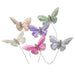 10cm Pastel Sparkle Feather Butterflies - Peach, Green, Grey, Lilac, White & Pink (12pcs per pk on a 20cm wire)