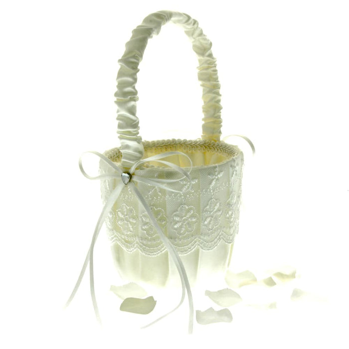 Lace Flower Girl Bag - Ivory (12cm diameter x 22cm long)