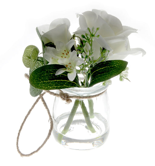 Rose Glass Pot with Foliage - Green & White (13cm tall)