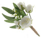 Triple Rose and Foliage Buttonhole - Green/White (21cm long, 6 pieces per pk)