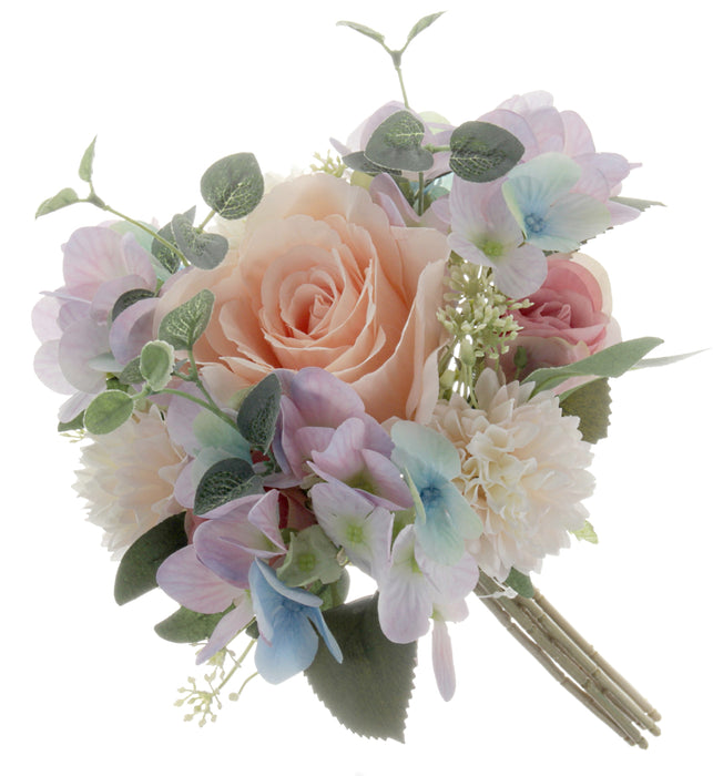 Eucalyptus, Rose & Hydrangea Bush - Cream/Pink (32cm long)