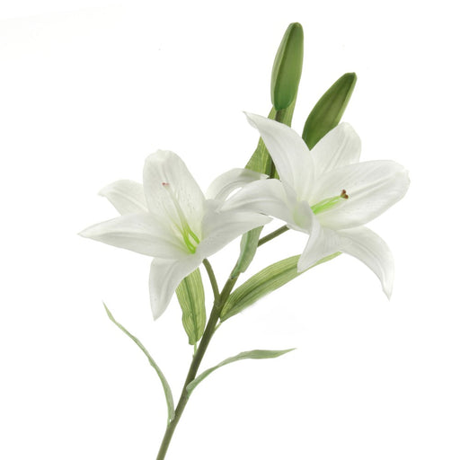 Real Touch Lily Spray - White (2 heads & 2 buds, 65cm long)