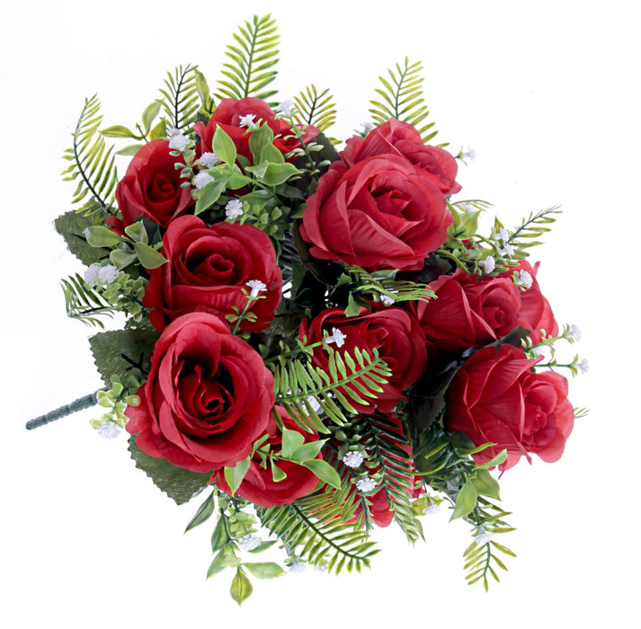 Rose Bush with Foliage - Red (18 heads)