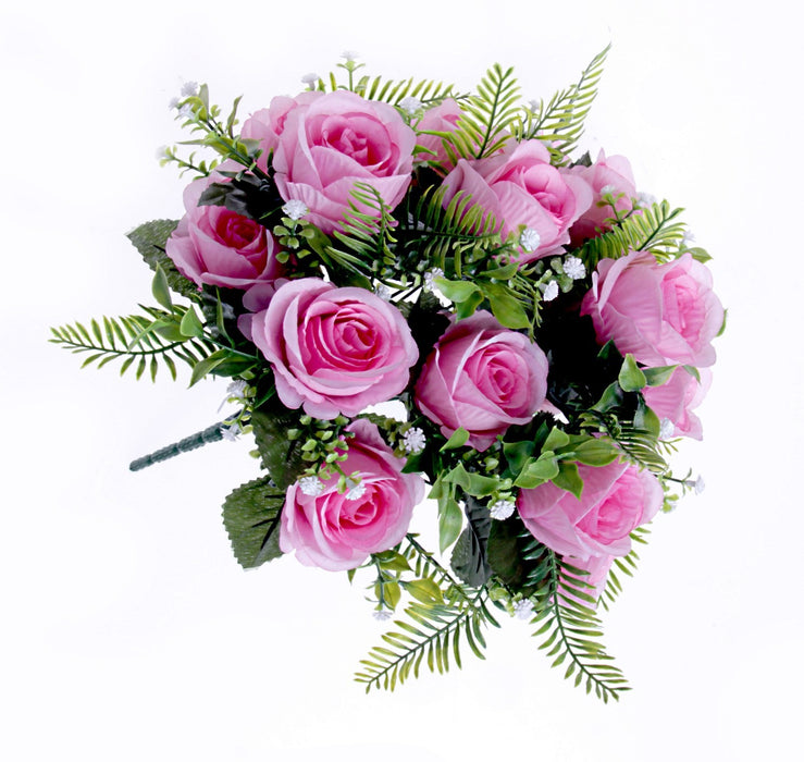 Rose Bush with Foliage - Pink (18 heads)