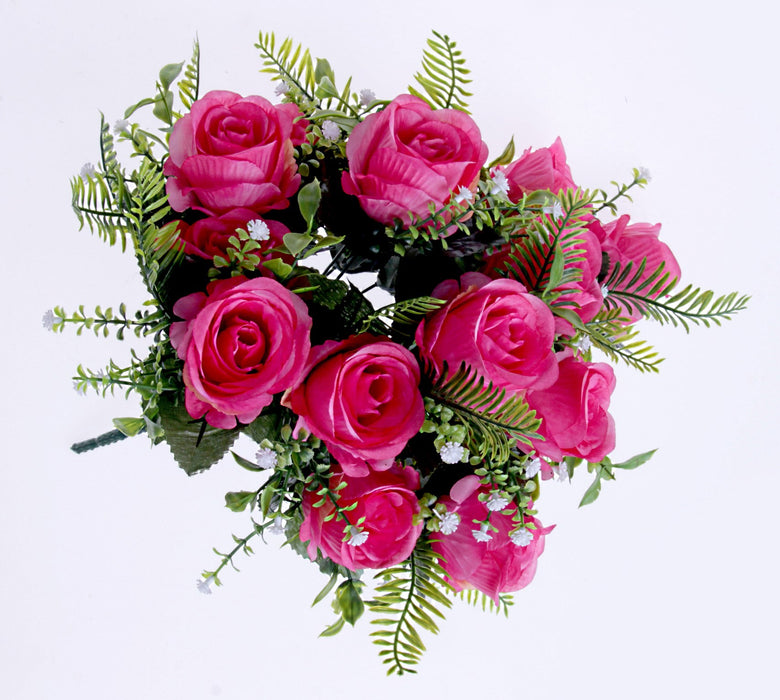 Rose Bush with Foliage - Hot Pink (18 heads)