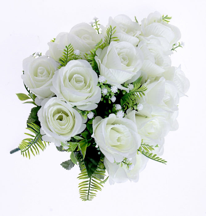 Rose Bush with Foliage - Ivory (18 heads)