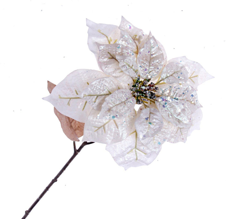 Single Glittered Poinsettia - Cream (25cm diameter, 53cm long)