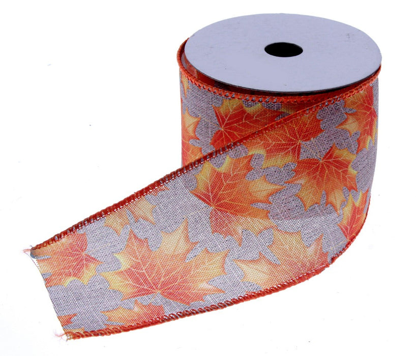 Autumn Leaf Ribbon - Orange/Brown (64mm x 10m)