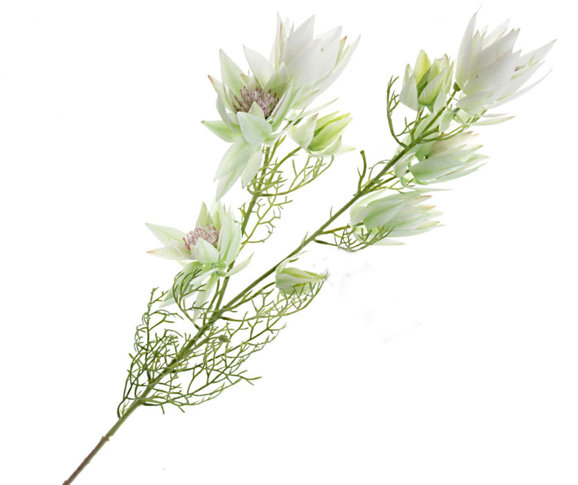 Artificial Leucadendron Spray - White/Green (9 heads, 68cm long)