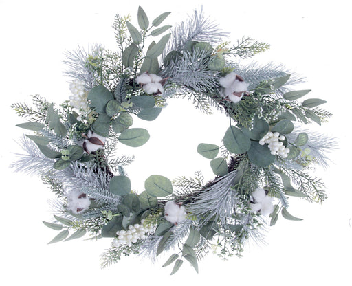 Cotton & Eucalyptus Wreath - Green/White (60cm diameter)