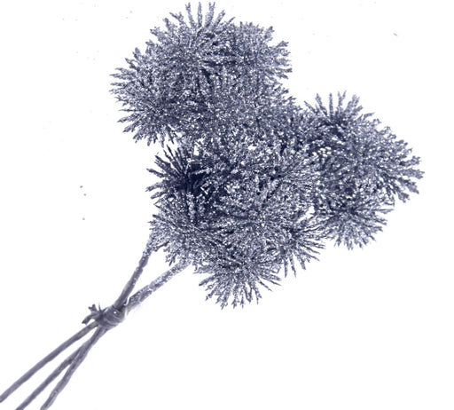 Glittered Echinops Bundle - Black/Silver (3 stems, 26cm long)