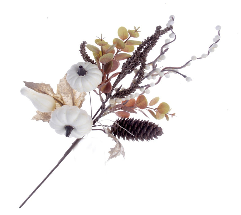 White Pumpkin Branch - White/Brown (33cm long)